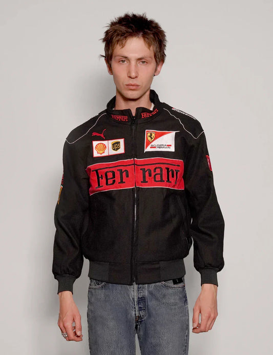 Trendhipe Trendhipe Black Ferrari Racing Jacket – Luxury Motorsport-Inspired Streetwear