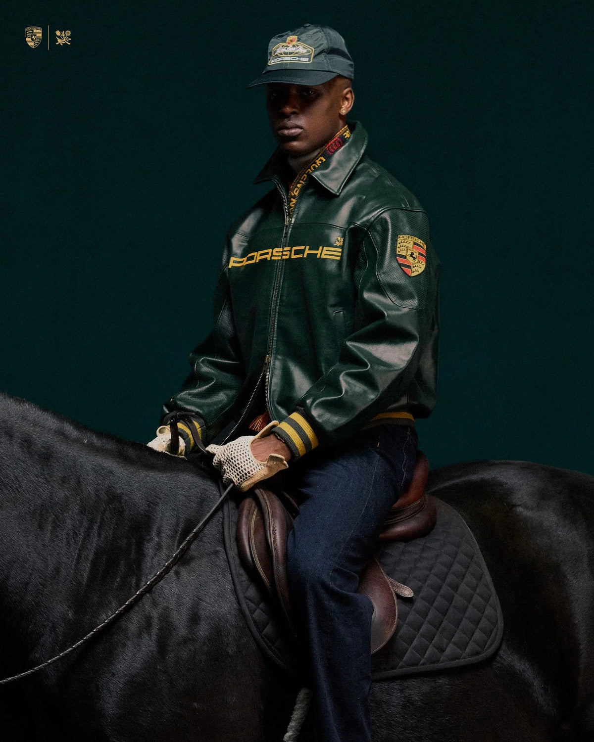 Dark Green Porsche Leather Jacket with - Embroidered Logo