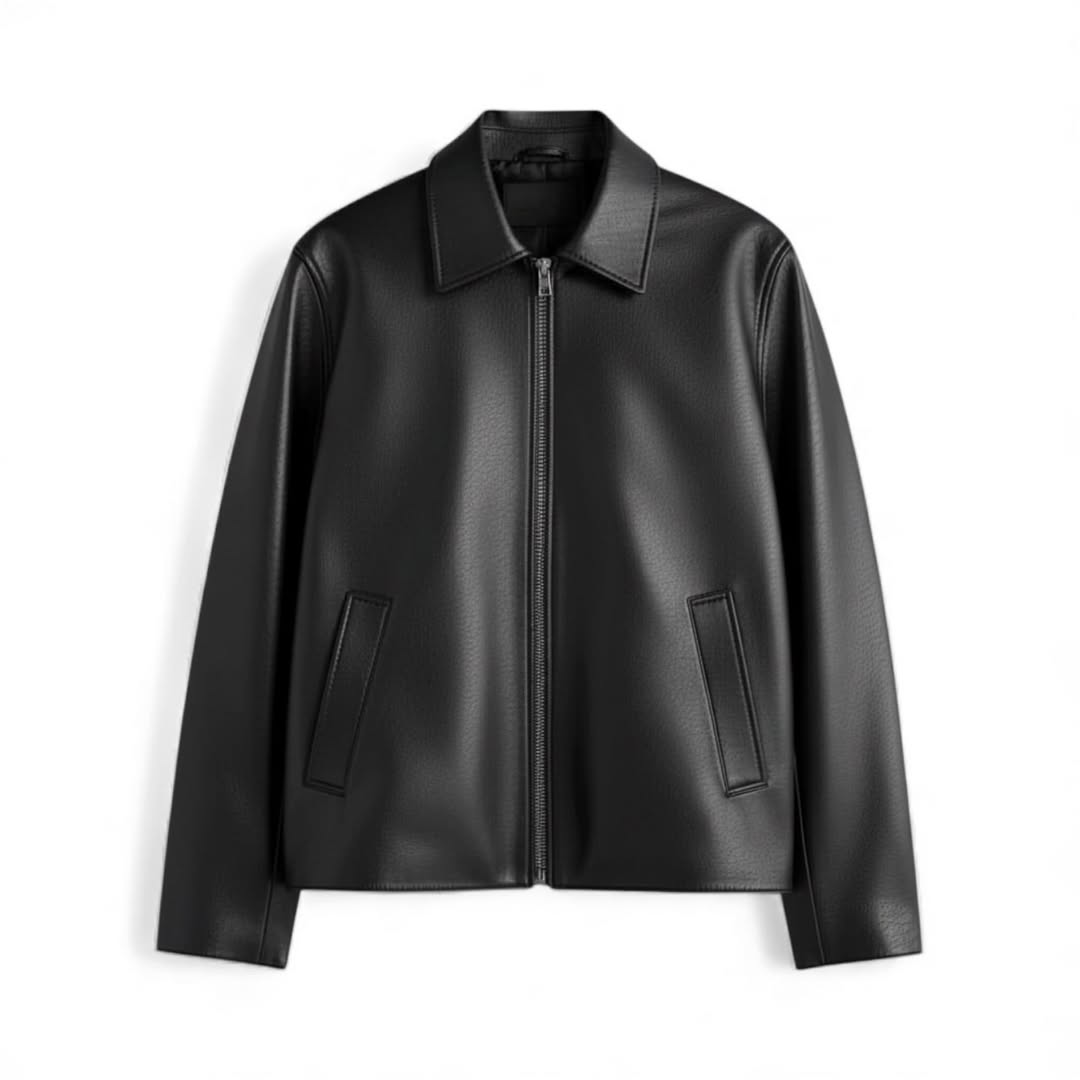 Black Leather Jacket – Classic Zip-Up Streetwear Style
