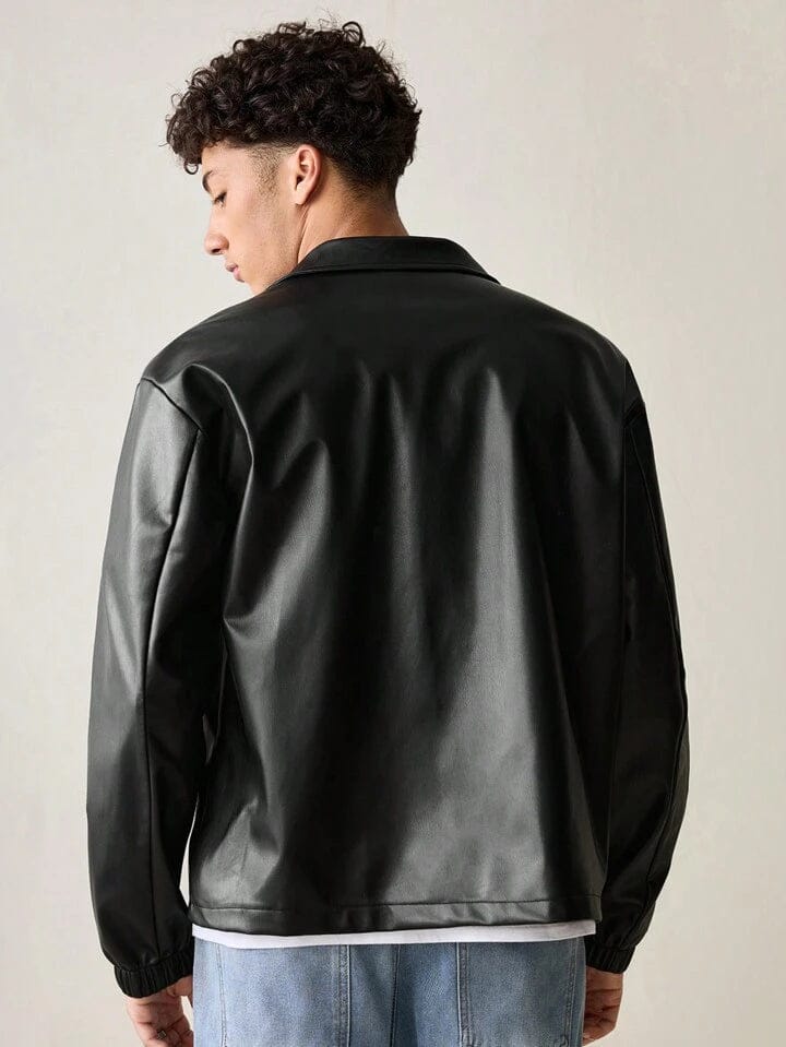 Trendhipe Men’s Black Faux Leather Jacket – Classic Zip-Up Streetwear Style