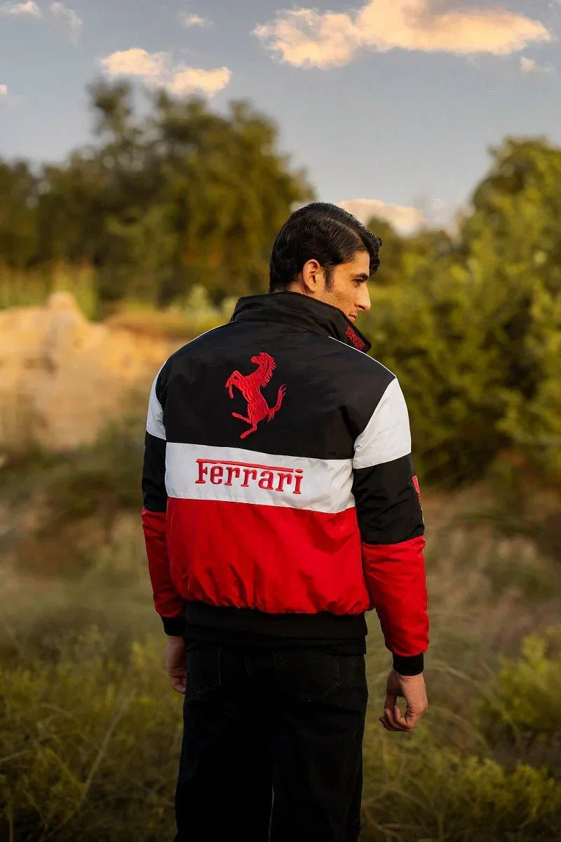 Trendhipe Tri-Color Ferrari Racing Jacket – Premium Motorsport Streetwear