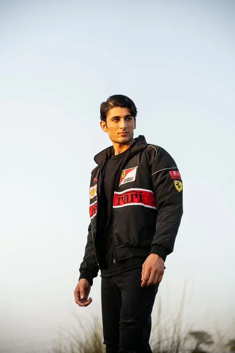 Trendhipe Black Ferrari Racing Jacket – Premium Motorsport Streetwear