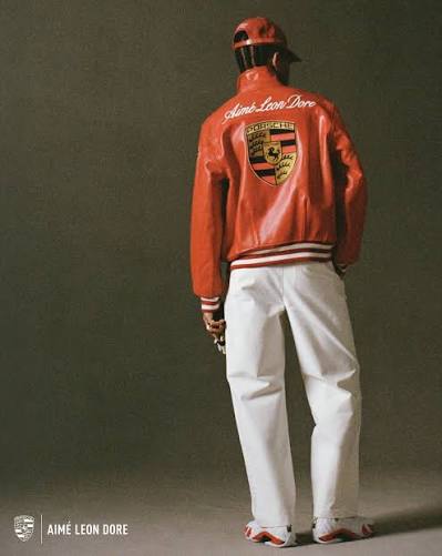 Aimé Leon Dore x Porsche Red Genuine Leather Bomber Jacket – Premium Racing Style